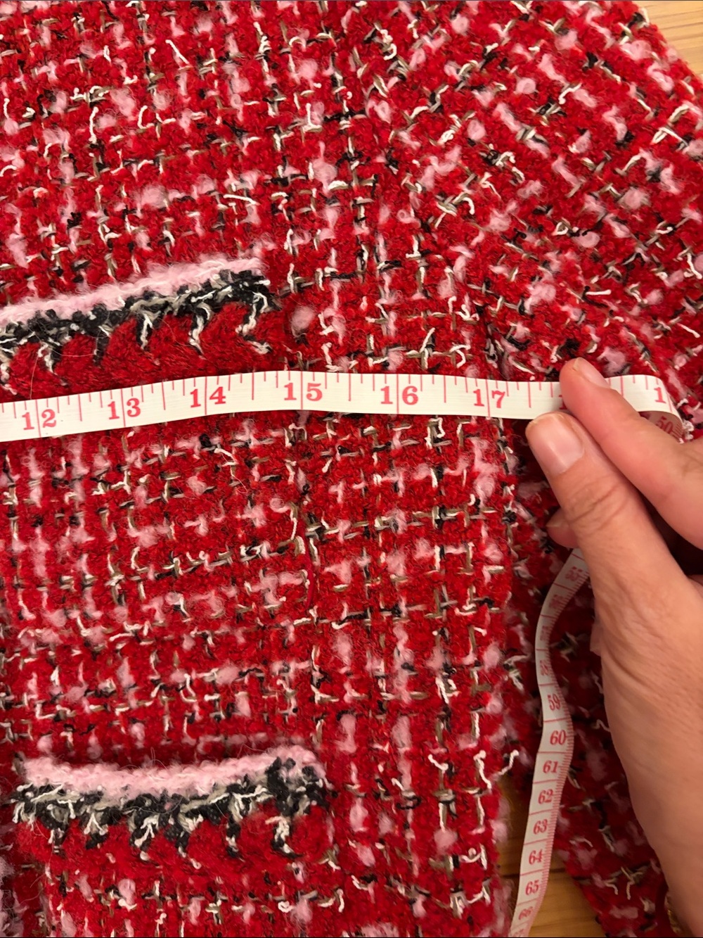 Red Tweed Bouclé Cropped Blazer with Contrast Trim - Picture 8 of 10